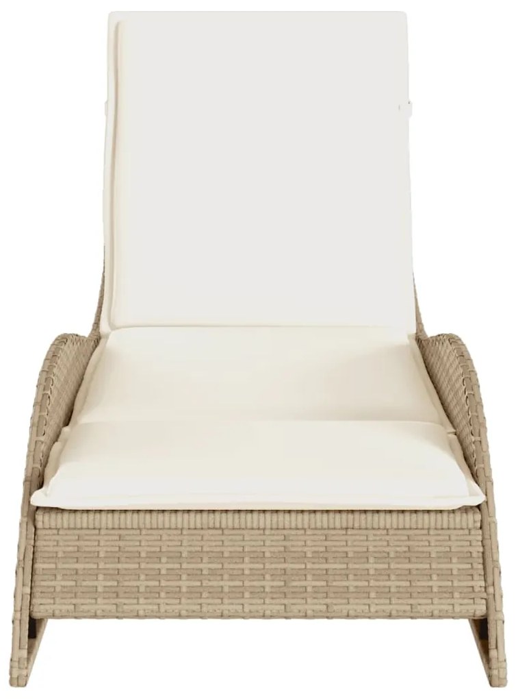 Lettino prendisole con cuscino beige 60x205x73 cm in polyrattan