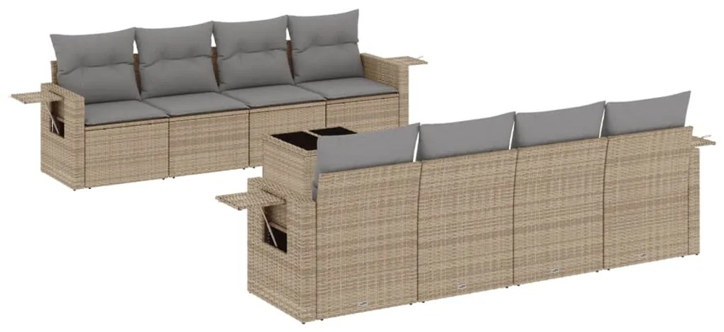 Set divano da giardino 9 pz con cuscini beige in polyrattan