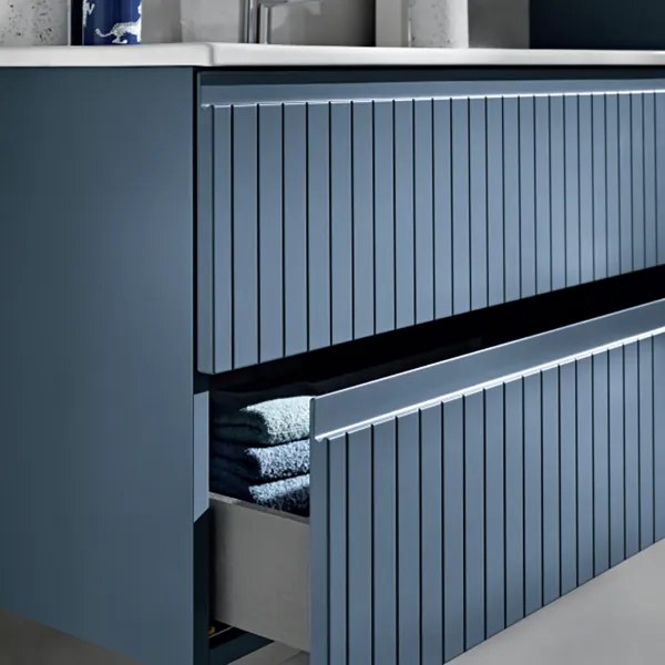 Mobile da bagno sospeso moderno con base 100 ARTICO con 2 cassetti e lavabo BLU