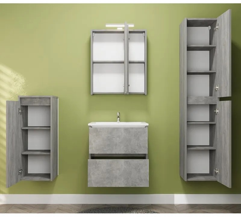 Kamalu - Composizione bagno sospesa 60 cm effetto marmo cemento | LAC-AMFI-60