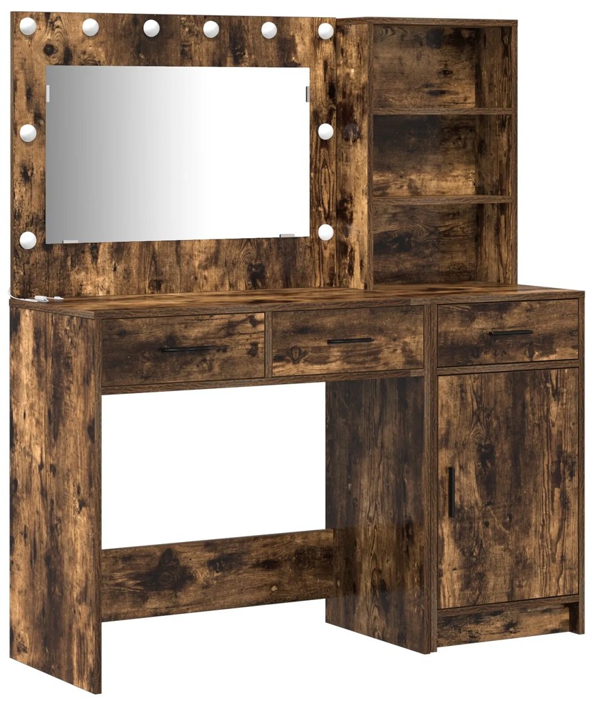 Set di 2 pezzi per la toeletta con led in rovere affumicato in legno ingenerizzato