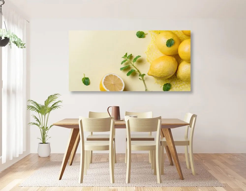 Stampa su tela – Limoni con menta