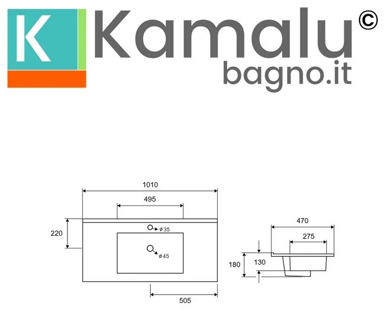 Kamalu - lavabo da incasso 101cm vasca mezzaluna ceramica bianca | litos-k7100