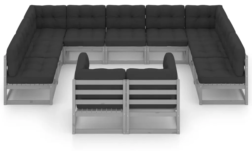 Set divani da giardino 11 pz grigio cuscini massello di pino