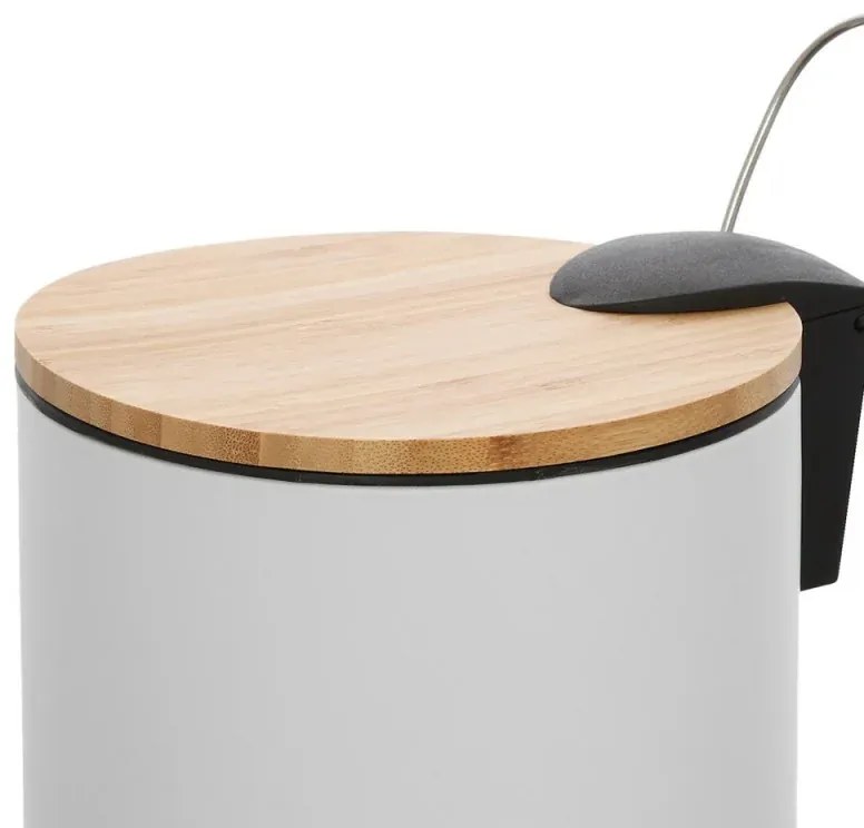 Kit accessori bagno scopino e pattumiera bianco in acciaio e bambù Haiti