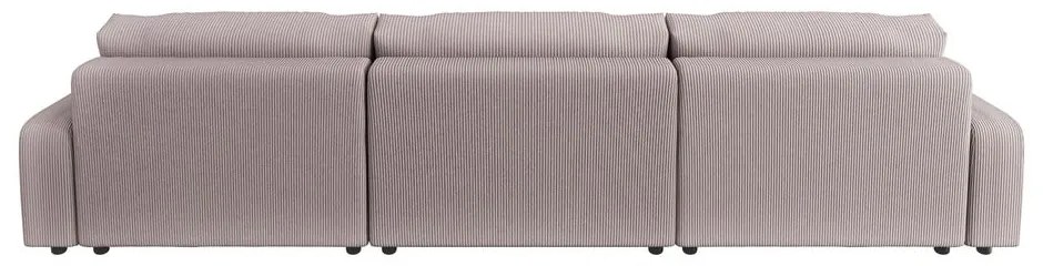 Divano angolare rosa chiaro allungabile/con contenitore (a U) con rivestimento in velluto a coste Sara – Ropez