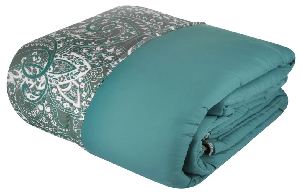 Trapunta matrimoniale stampa Paisley petrolio double face