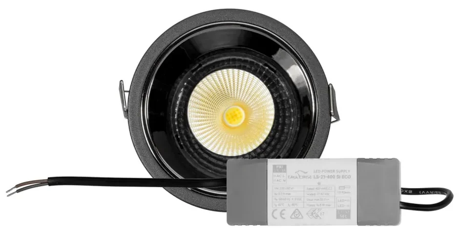 Faro da Incasso 18W Foro Ø90mm Nero IP40 CCT BRIDGELUX LED 3 Parabole Colore Bianco Variabile CCT