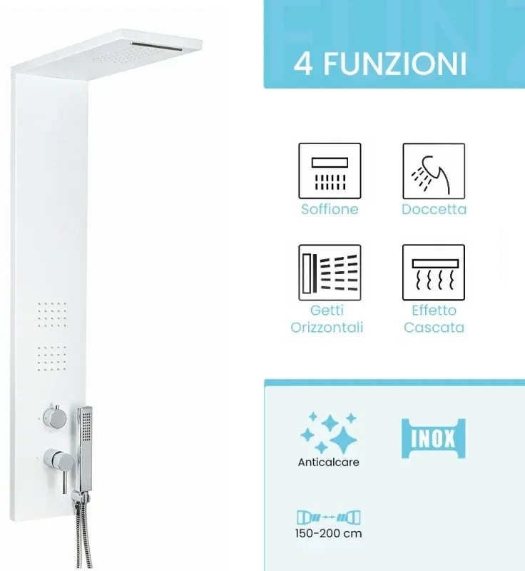 Colonna doccia multifunzione bianco opaco con 4 getti in acciaio inox