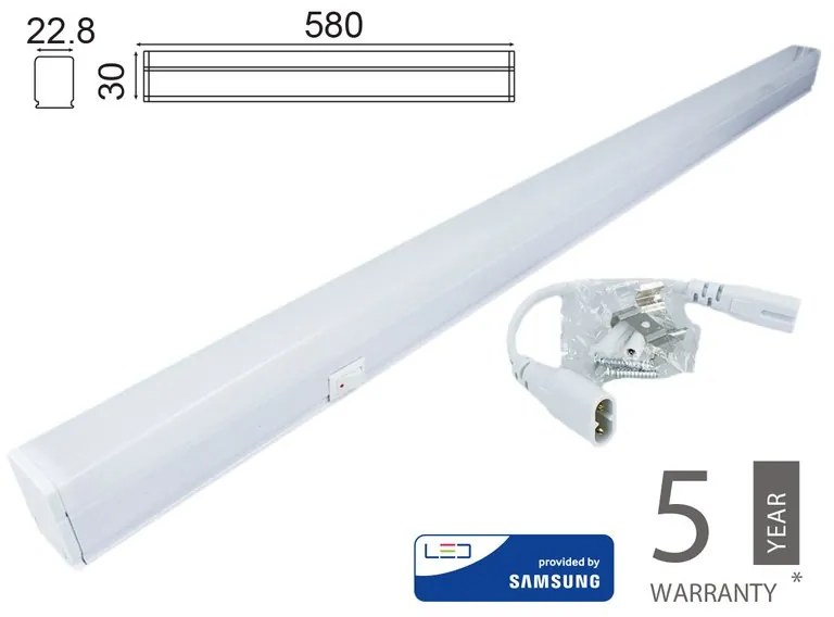 Plafoniera Tubo Led T5 60cm 7W Neutro 4000K Lineare Raccordabile Allungabile Chip Smd Samsung SKU-21693