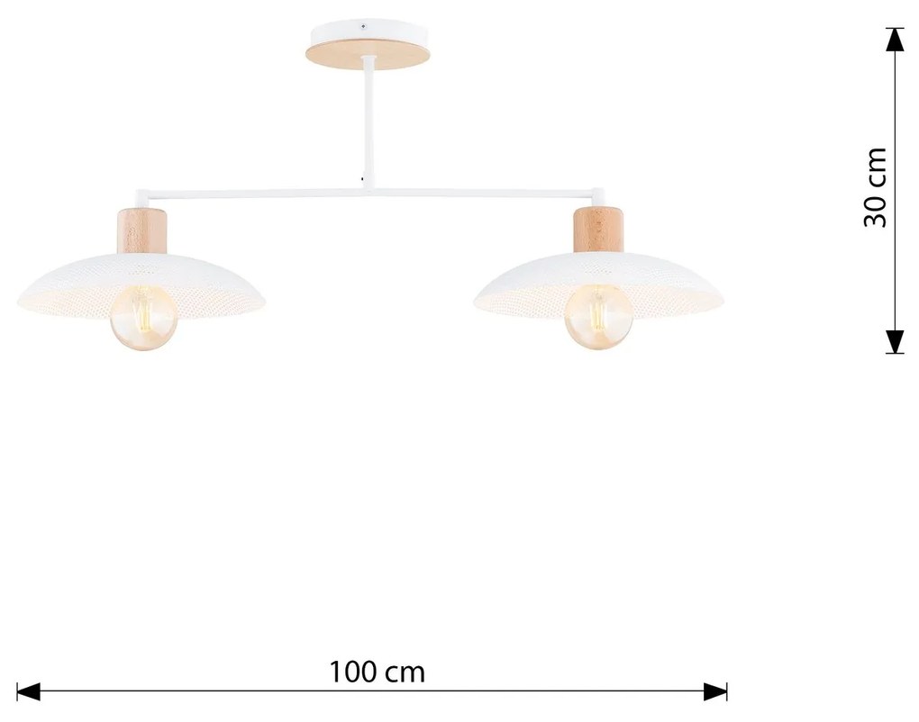 Plafoniera Nordica Kobe 2 Luci In Legno E Acciaio Bianco