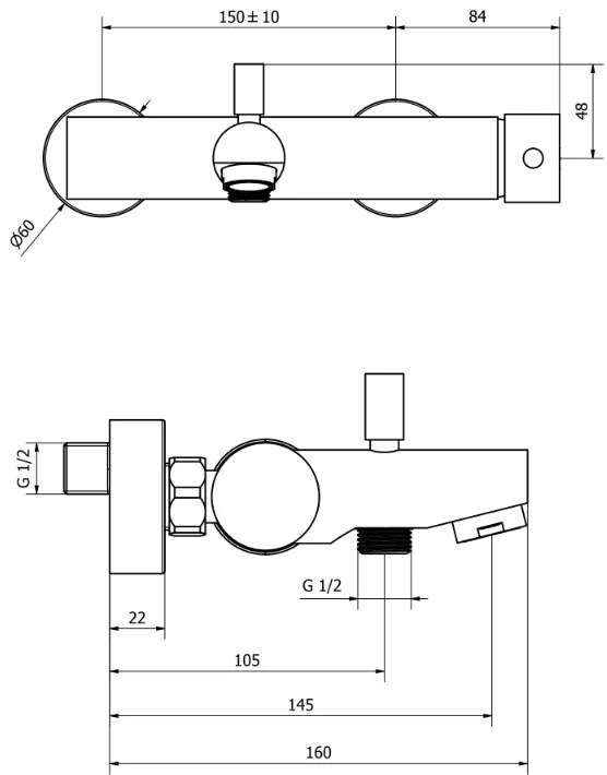 Miscelatore vasca a muro esterno con leva laterale cromo 73162 Jabil