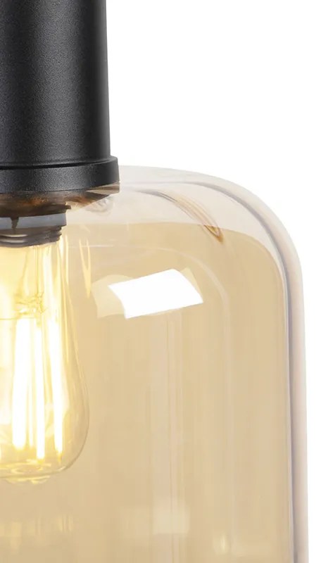 Lampada a sospensione di design nera con vetro ambrato 3 luci 161,5 cm - Qara