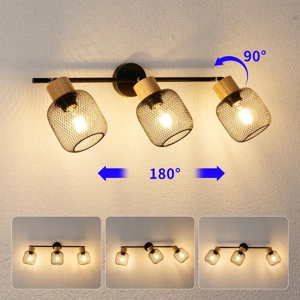 Brilagi - Faretto BASKLITE 3xE27/15W/230V legno di caucciù/nero