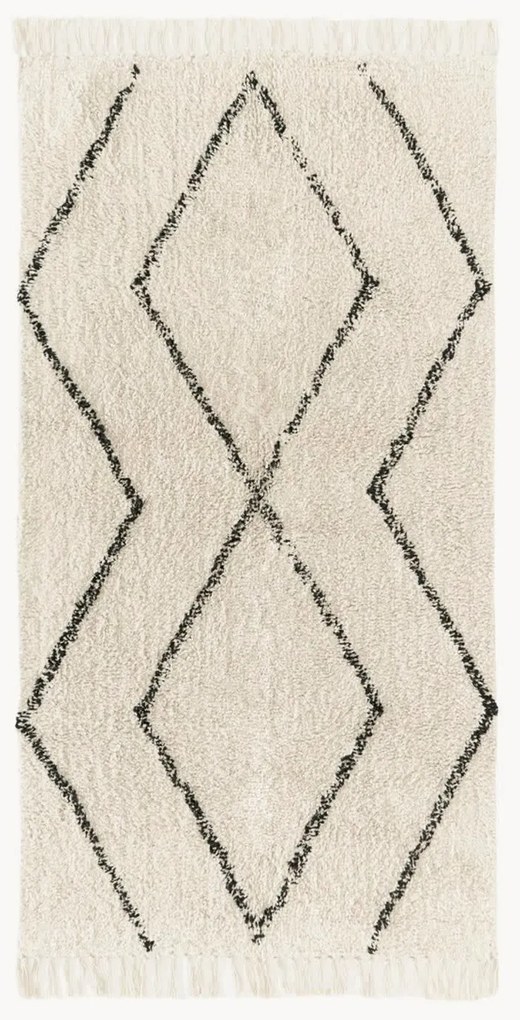 Tappeto boho in cotone fatto a mano con motivo a rombi e frange Bina