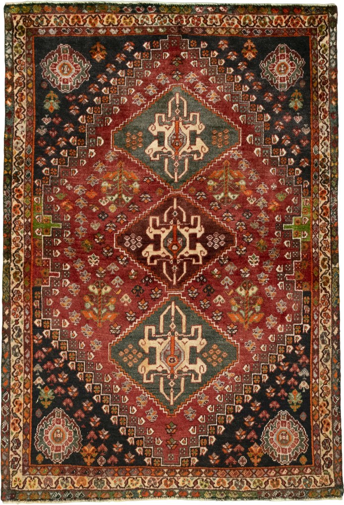 Shiraz Tappeto 110 x 170 Rosso (Iran) Annodato A Mano