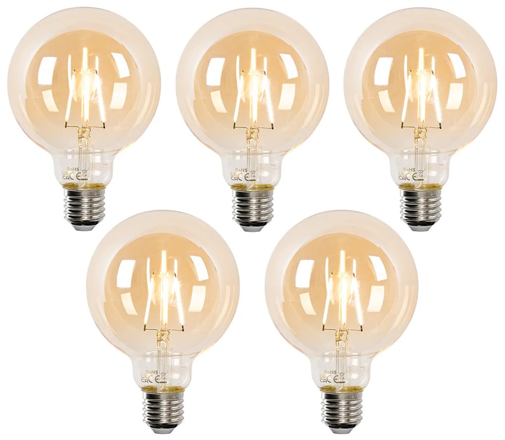 Set di 5 Lampadine LED Smart E27 G95 Oro 4.9W 470lm 1800-4000K