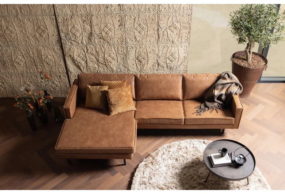 Divano angolare marrone (con penisola a sinistra/con chaise lounge) con rivestimento in finta pelle Rodeo – WOOOD