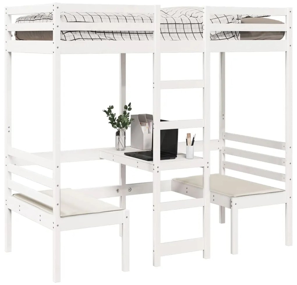 Giroletto soppalco con scrivania e sedie bianco 75x190cm pino