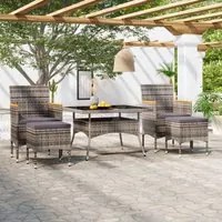 Set Pranzo da Giardino 5 pz Polyrattan e Vetro Temperato Grigio cod mxl 71393