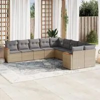 Set Divano da Giardino 10 pz con Cuscini Beige Misto Polyrattan 3226353