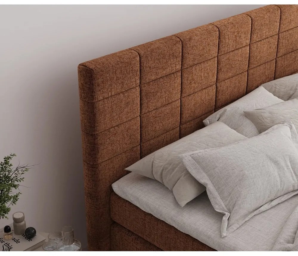 Letto boxspring arancione con contenitore 140x200 cm Ava – Maison de Rêve