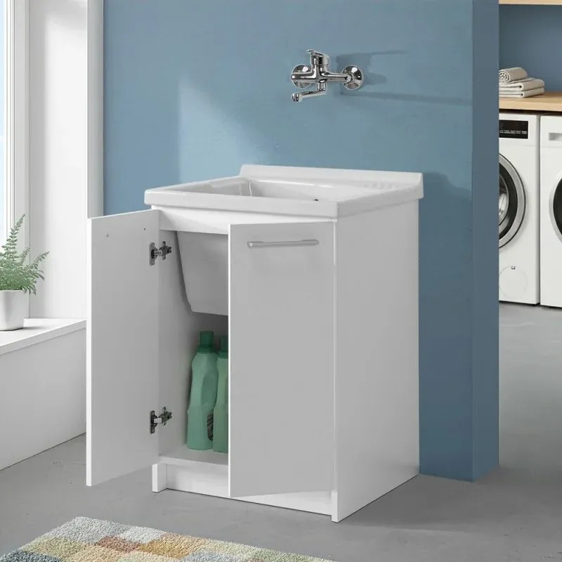 Mobile lavatoio 61x61 cm a due ante con vasca in ceramica Revine