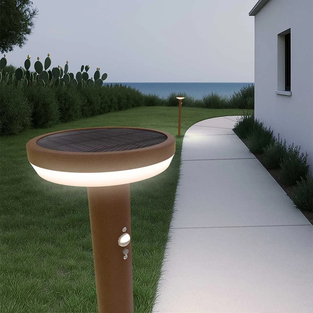 Paletto da giardino Solare Corten 80cm con Sensore Mov. e Picchetto Colore Bianco Naturale 4.000K
