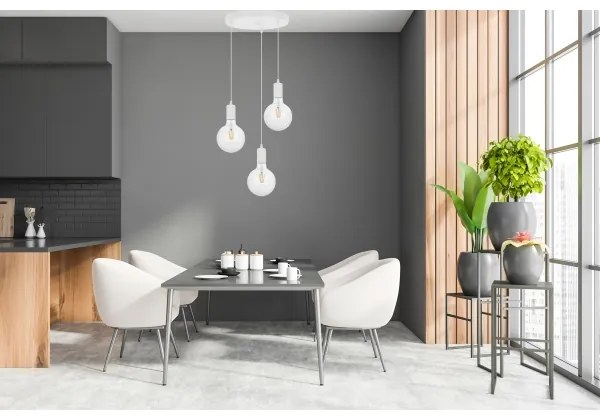 Lampadario a sospensione con filo MIROS 3xE27/60W/230V tondo bianco