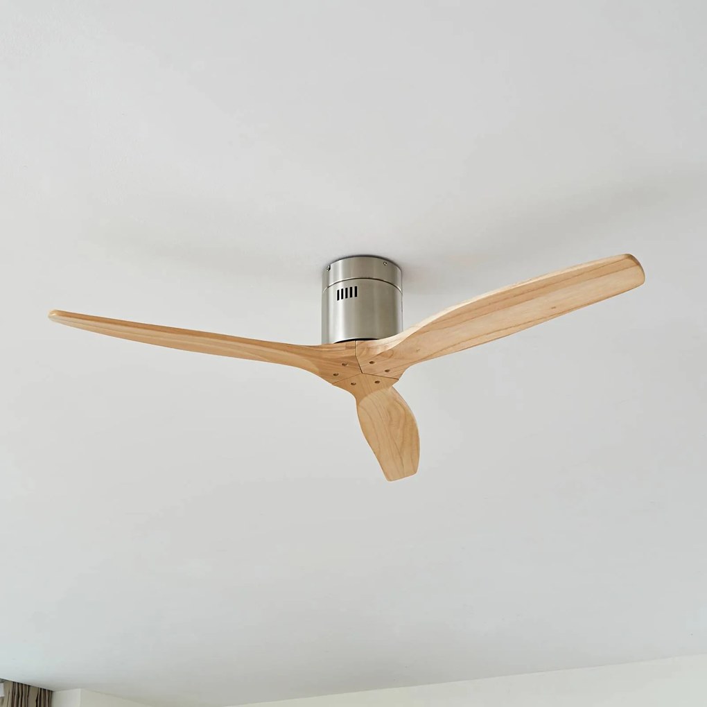 Ventilatore da soffitto Lucande Vindur, nichel, legno, DC, silenzioso