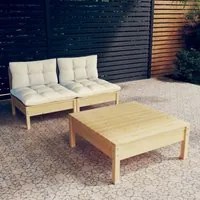 Set Divani da Giardino 3 pz con Cuscini Crema Massello di Pino 3095998