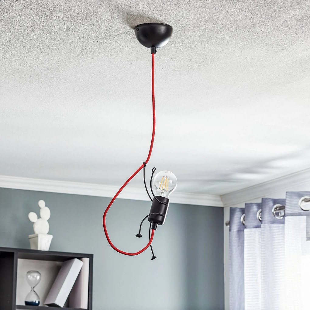 EMIBIG LIGHTING Lampada a sospensione Bobi 1 in nero, cavo rosso, a 1 luce.