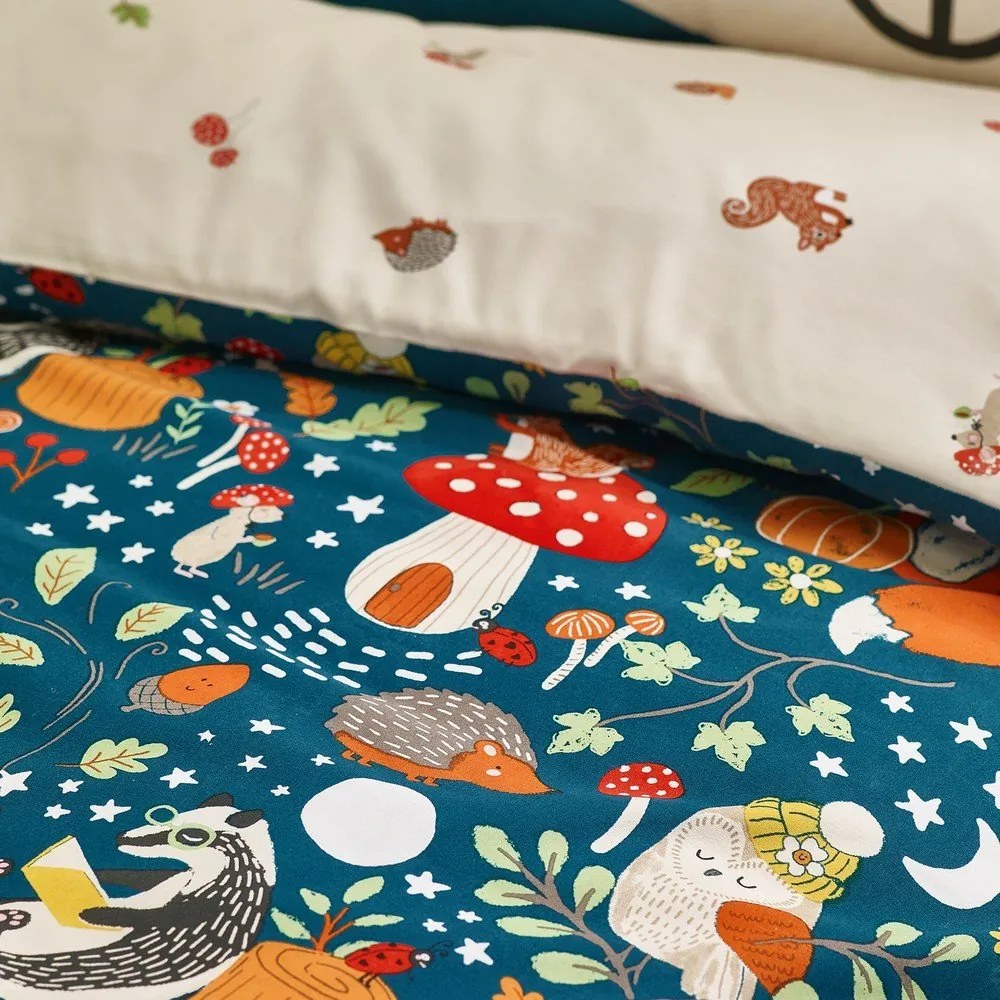Set copripiumino e federa da bambini verde e beige per letto matrimoniale 200x200 cm Fox and Woodland Friends – Catherine Lansfield