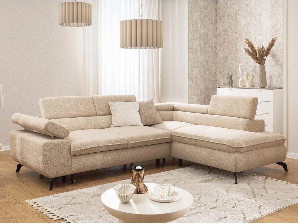 Divano angolare beige (con penisola a destra/a L) con rivestimento in ciniglia Marbeya – Ropez