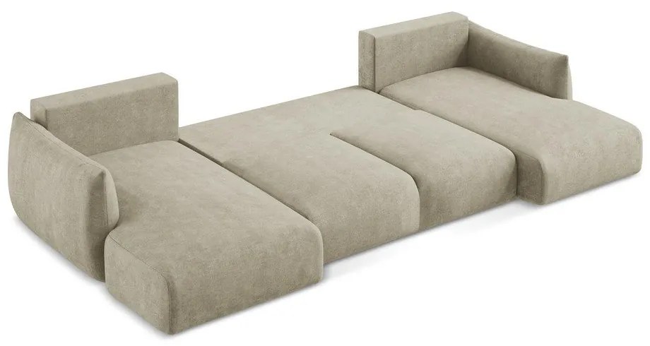 Divano angolare beige allungabile (a U) con rivestimento in ciniglia Leila – Makamii