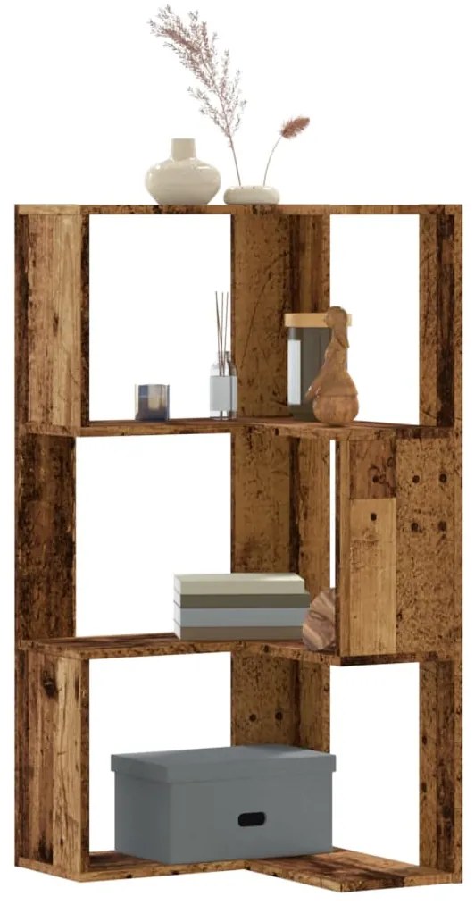 Libreria Angolare 3 Ripiani Legno Vecchio 50x50x102 Cm Legno /