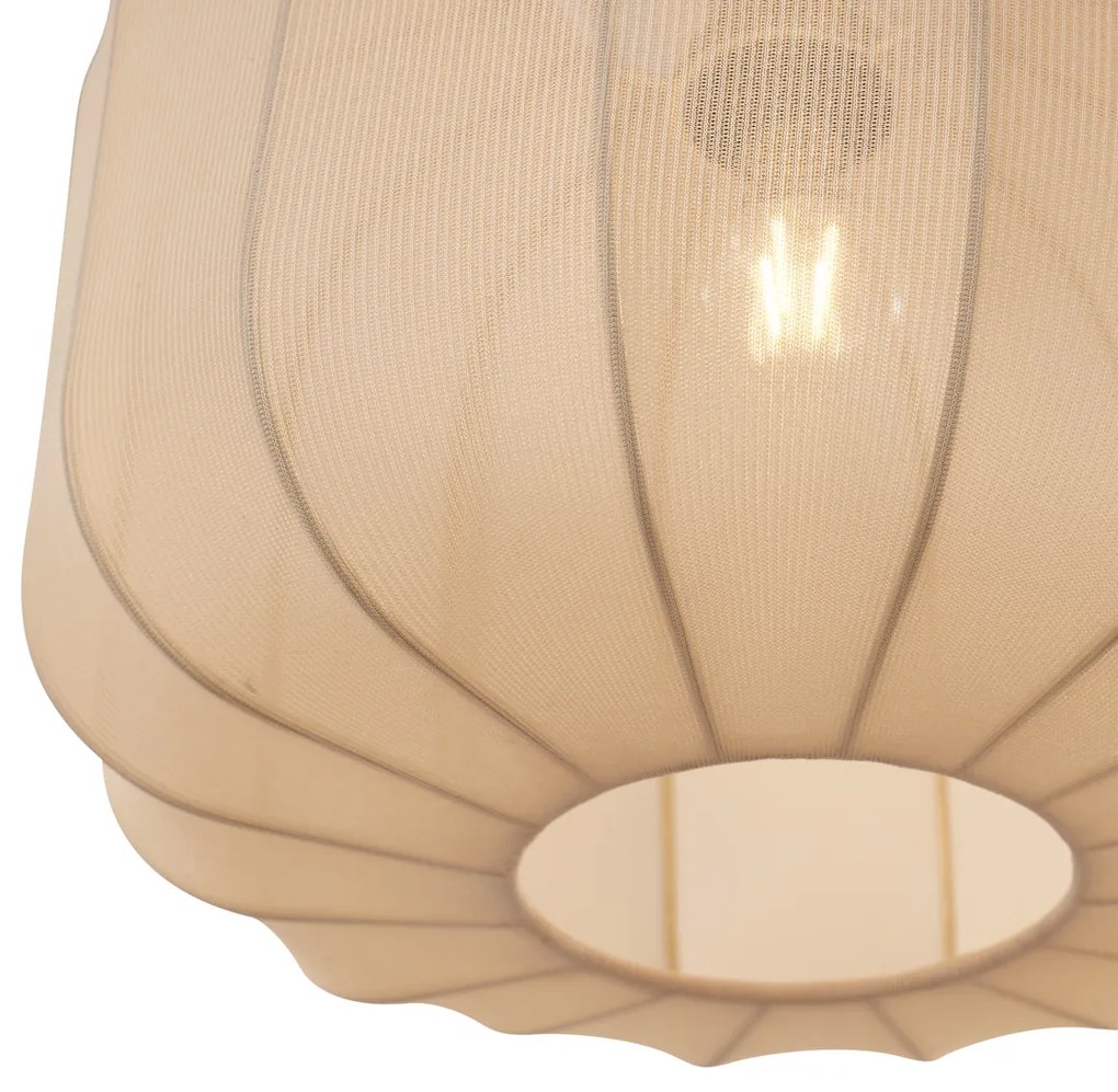 Lampada a sospensione Japandi nera e oro con paralume beige a 3 luci - Pluni