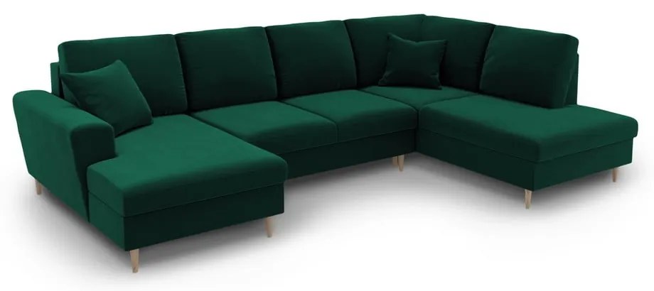 Divano angolare verde allungabile e con contenitore (con penisola a destra/a U) con rivestimento in velluto Kyoto – Cosmopolitan Design