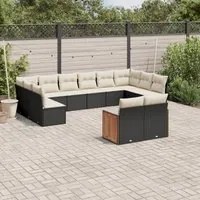 Set Divani da Giardino 12 pz con Cuscini Nero in Polyrattan 3260523