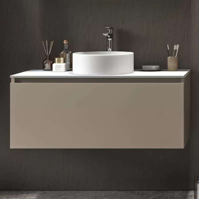 Mobile bagno 100 cm sospeso con piano da appoggio in solid surface bianco SP-100C - KAMALU