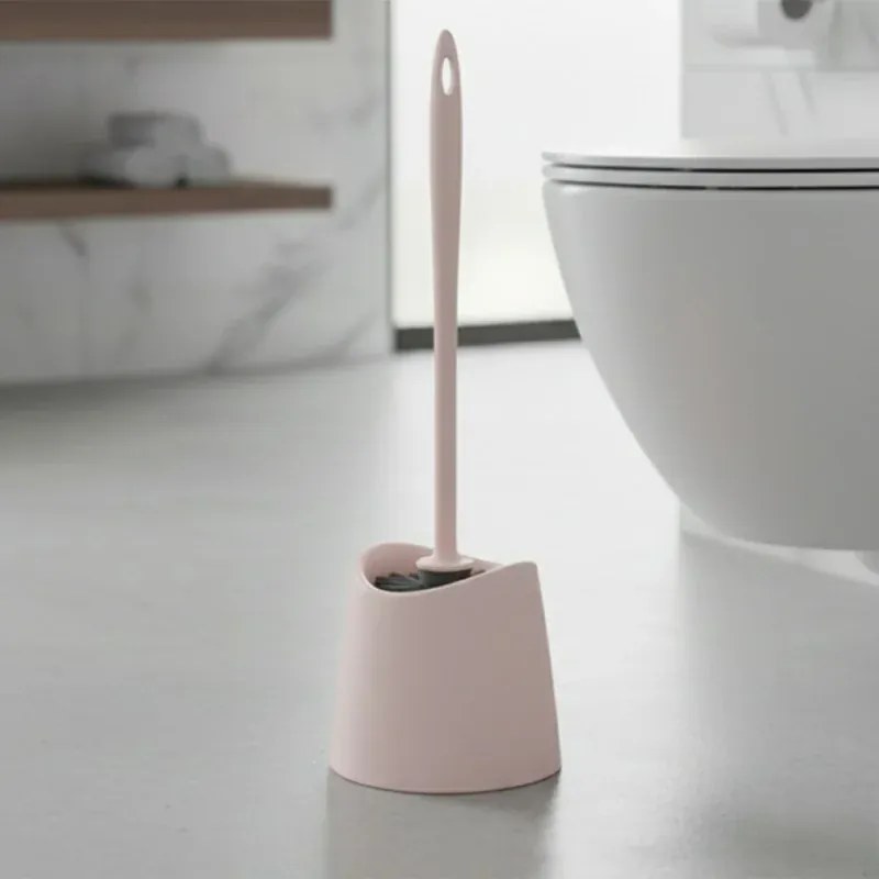 Portascopino wc da appoggio rosa con setole nere