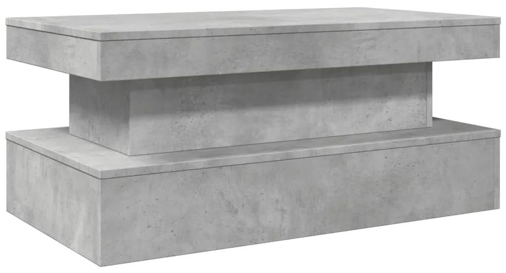 Tavolino da soggiorno con luci led grigio cemento 90x50x40 cm