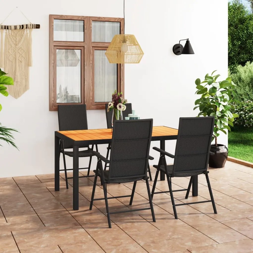 Set da pranzo da giardino 5 pz nero e marrone