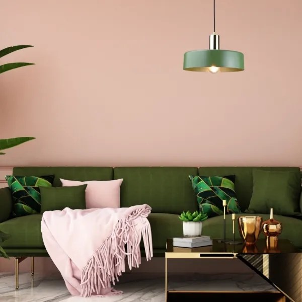 Lampadario a sospensione con filo HAKI 1xE27/60W/230V verde/nero/cromo lucido