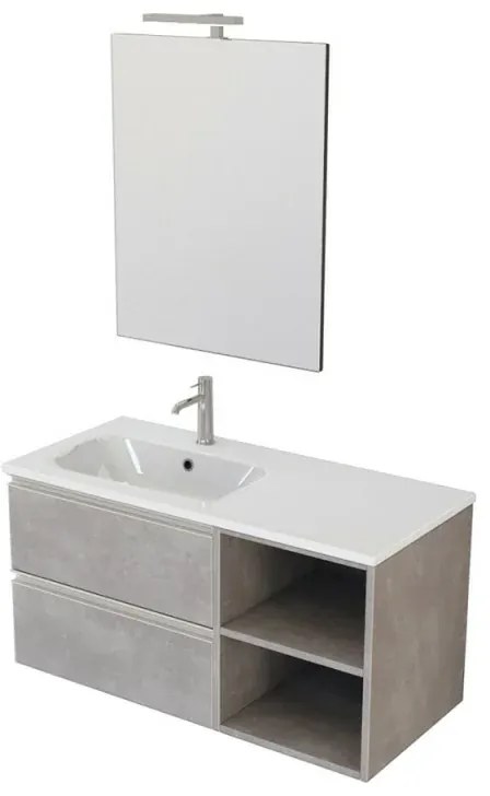 Mobile bagno sospeso 100 cm Master grigio con lavabo e specchio