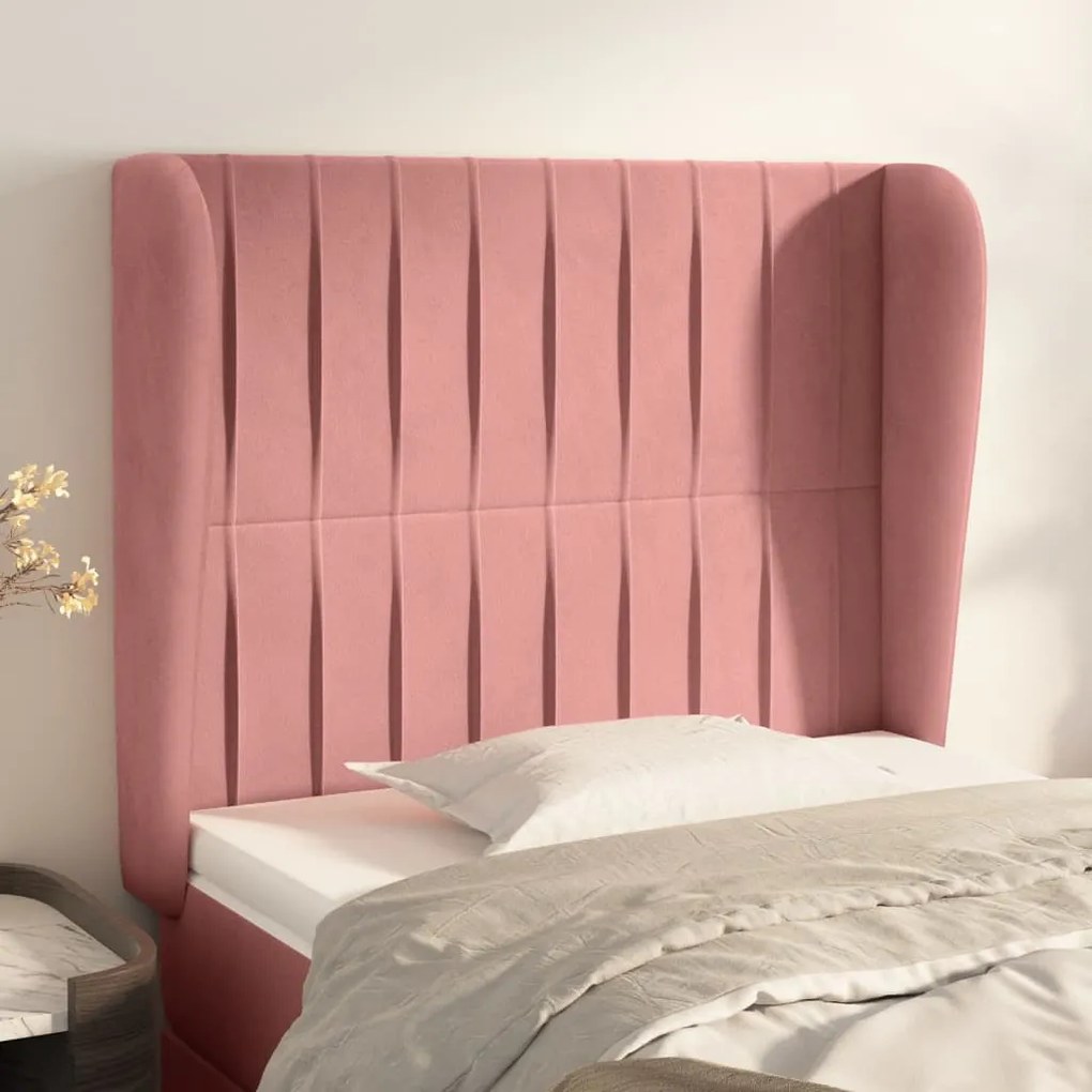 Testiera Ad Orecchio Rosa 93x23x118/128 Cm İn Velluto /