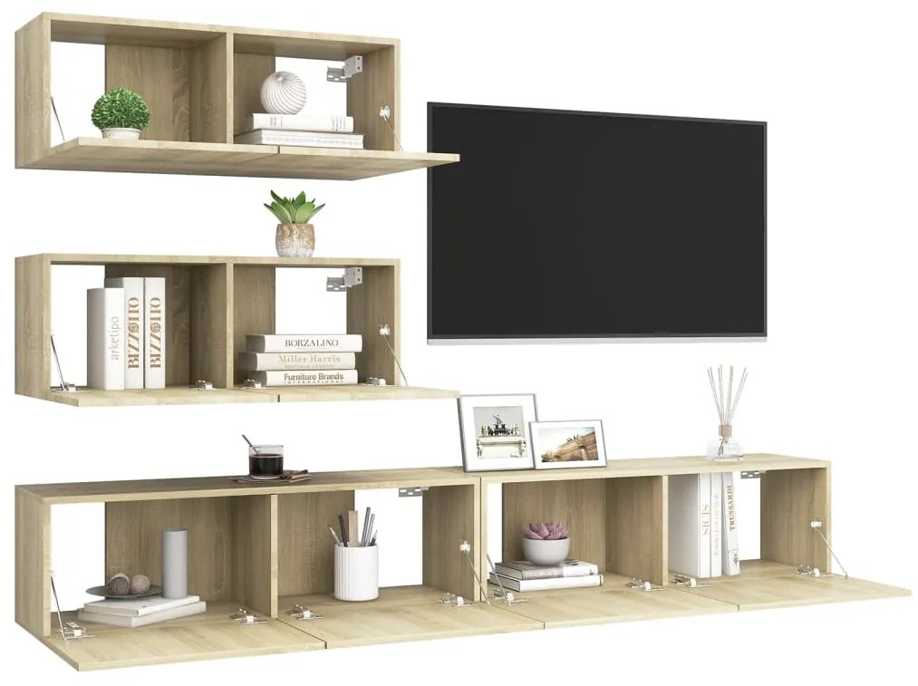 Set di mobili porta tv 4 pz rovere sonoma in legno multistrato