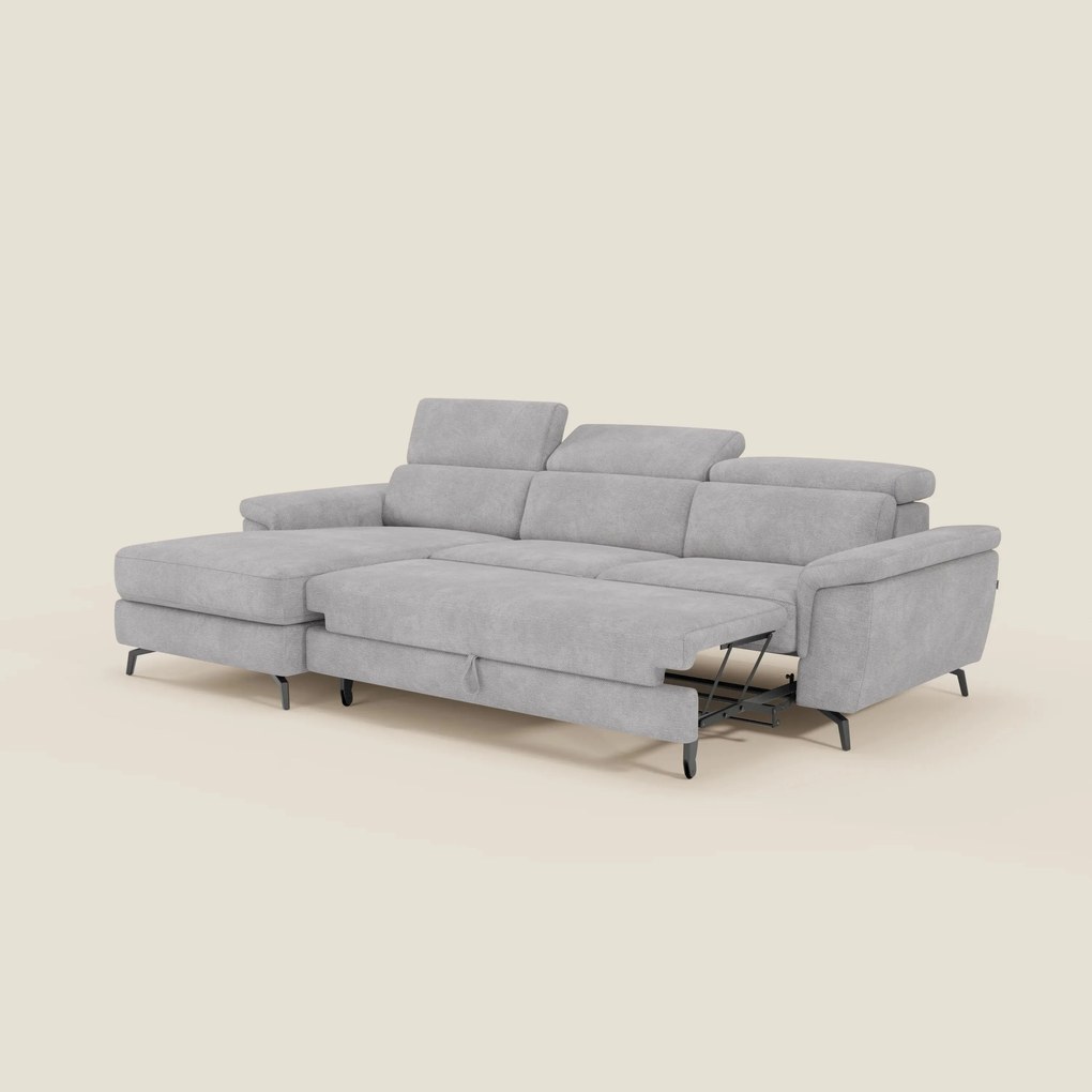Estro Divano estraibile con chaise-longue e poggiatesta reclinabili in tessuto impermeabile T14 grigio chiaro