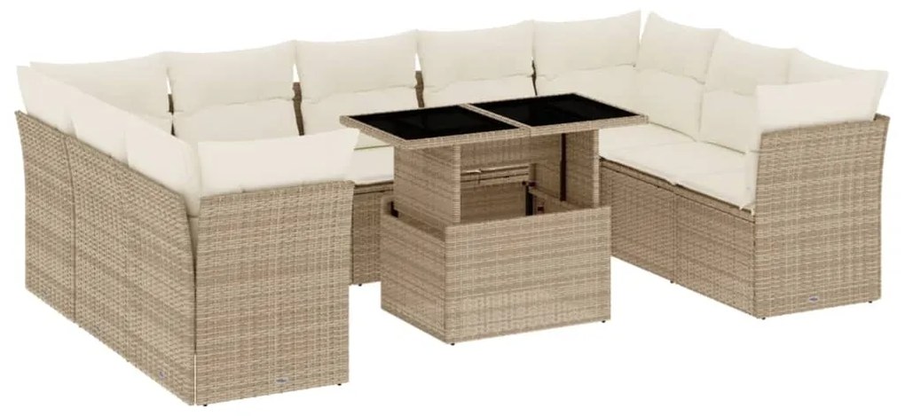 Set divano da giardino 10 pz con cuscini beige in polyrattan