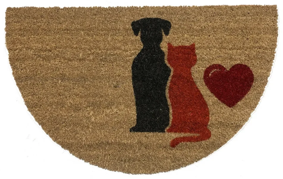 Zerbino in cocco naturale mezzaluna mis. 70X40 con stampa cane e gatto